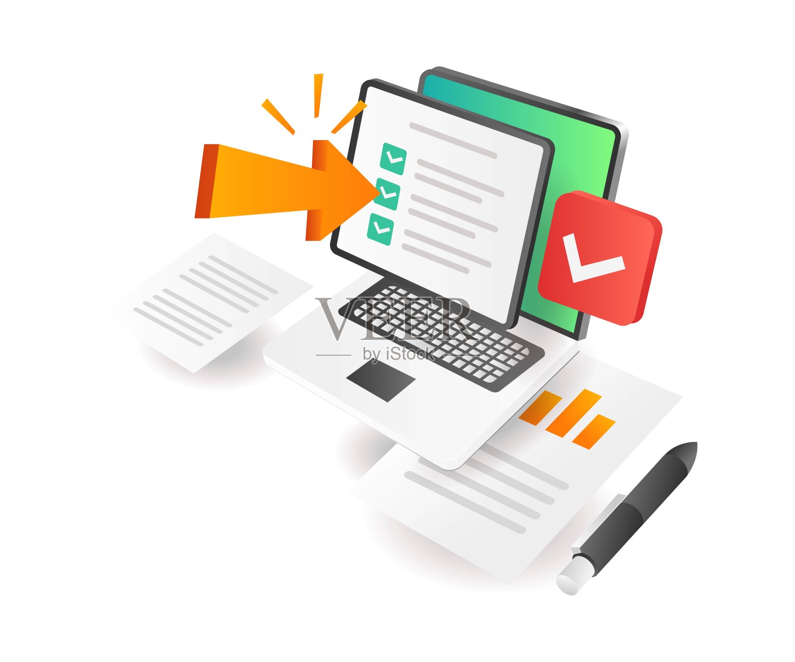 插图等距的概念。计算机数据选择插画图片素材