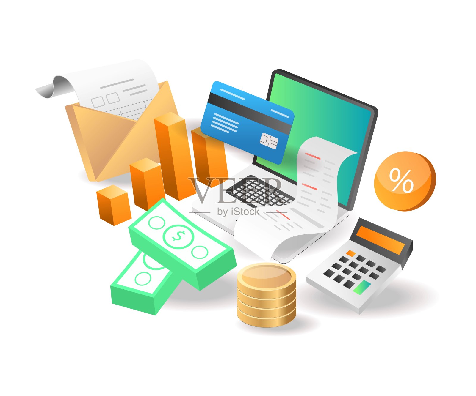 插图等距的概念。来自创意内容商业投资的收入插画图片素材