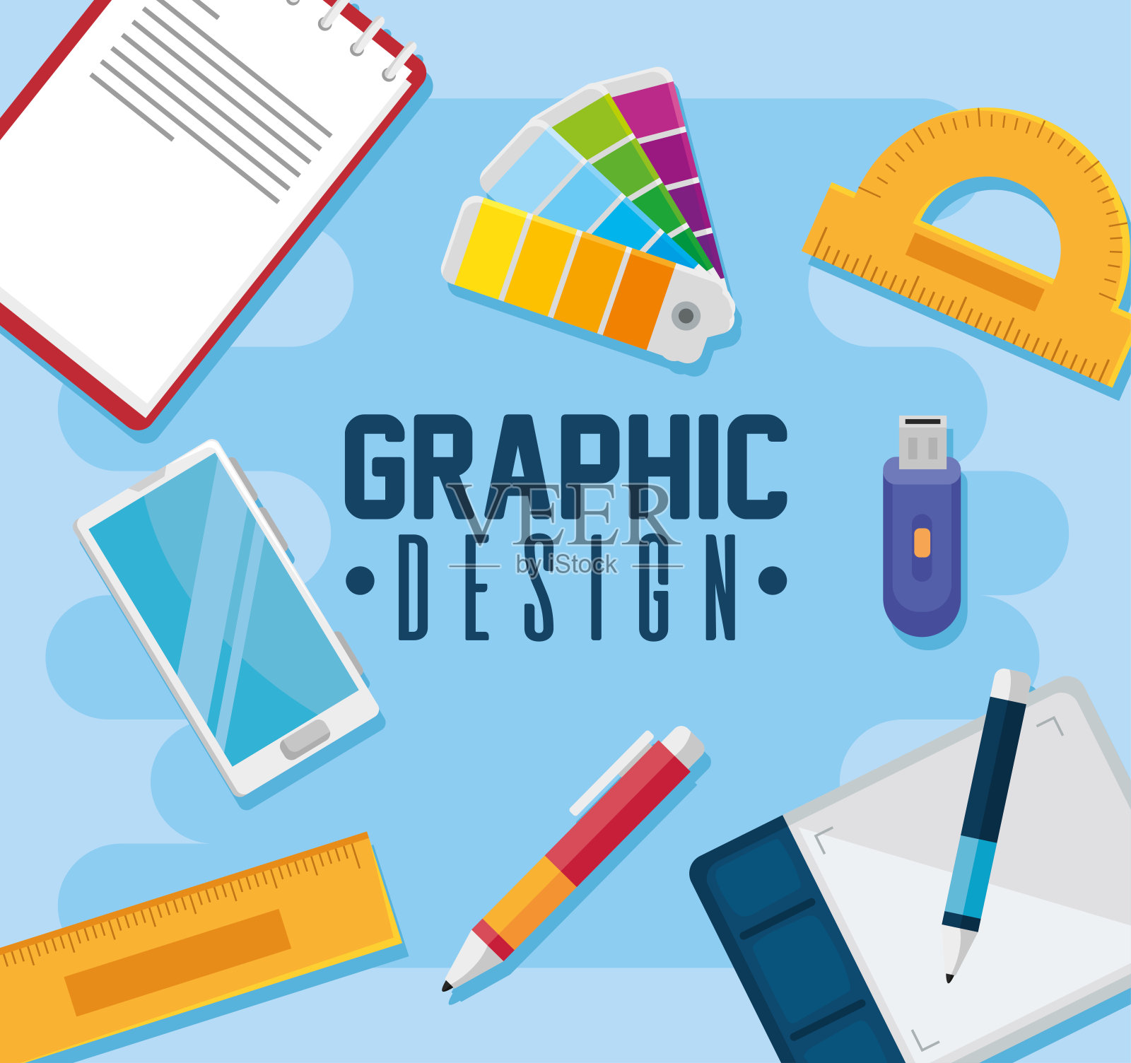 周围的平面设计用品插画图片素材