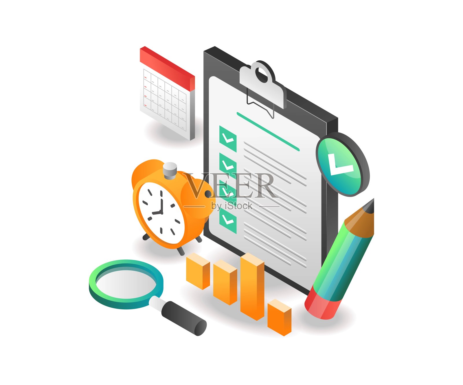 等角图的概念。投资业务分析师工作计划插画图片素材