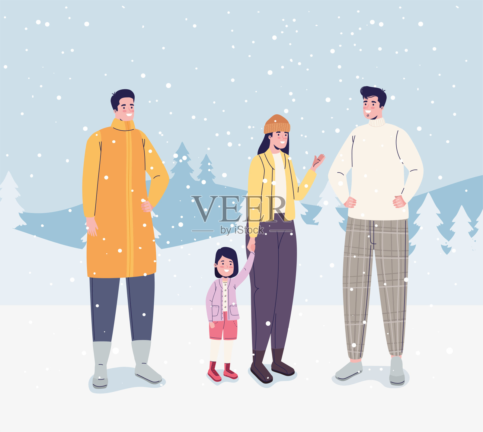 人们在冬天快乐的风景插画图片素材