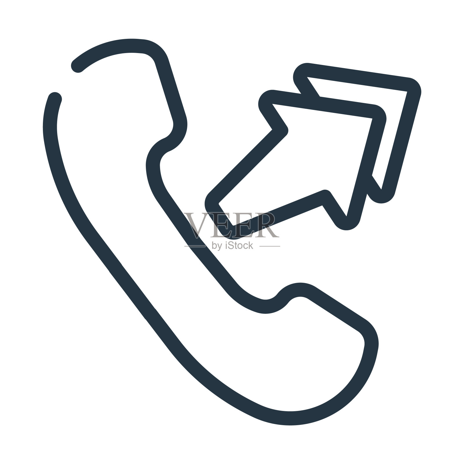 电话呼出细线图标。结果，电话线性图标从最终的符号概念孤立的轮廓符号。矢量插图符号元素的网页设计和应用程序。设计元素图片