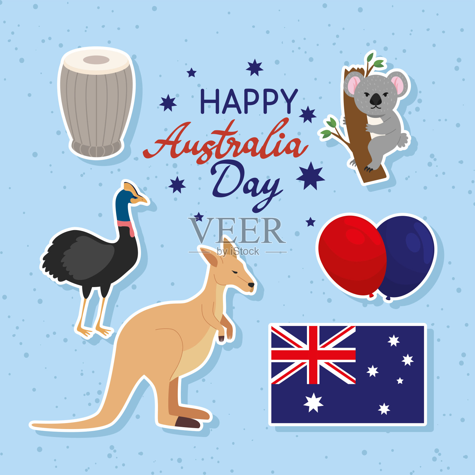 澳大利亚国庆日的六个图标插画图片素材
