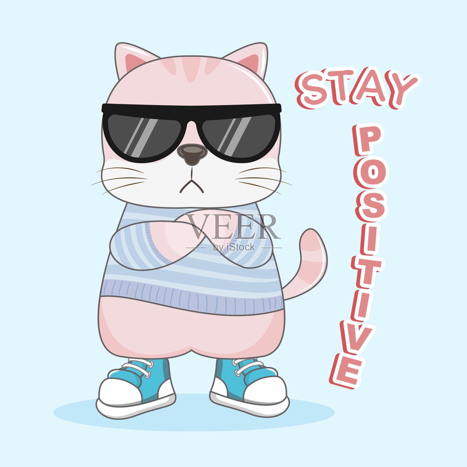可爱的卡通小猫戴着黑色的太阳镜。插画图片素材