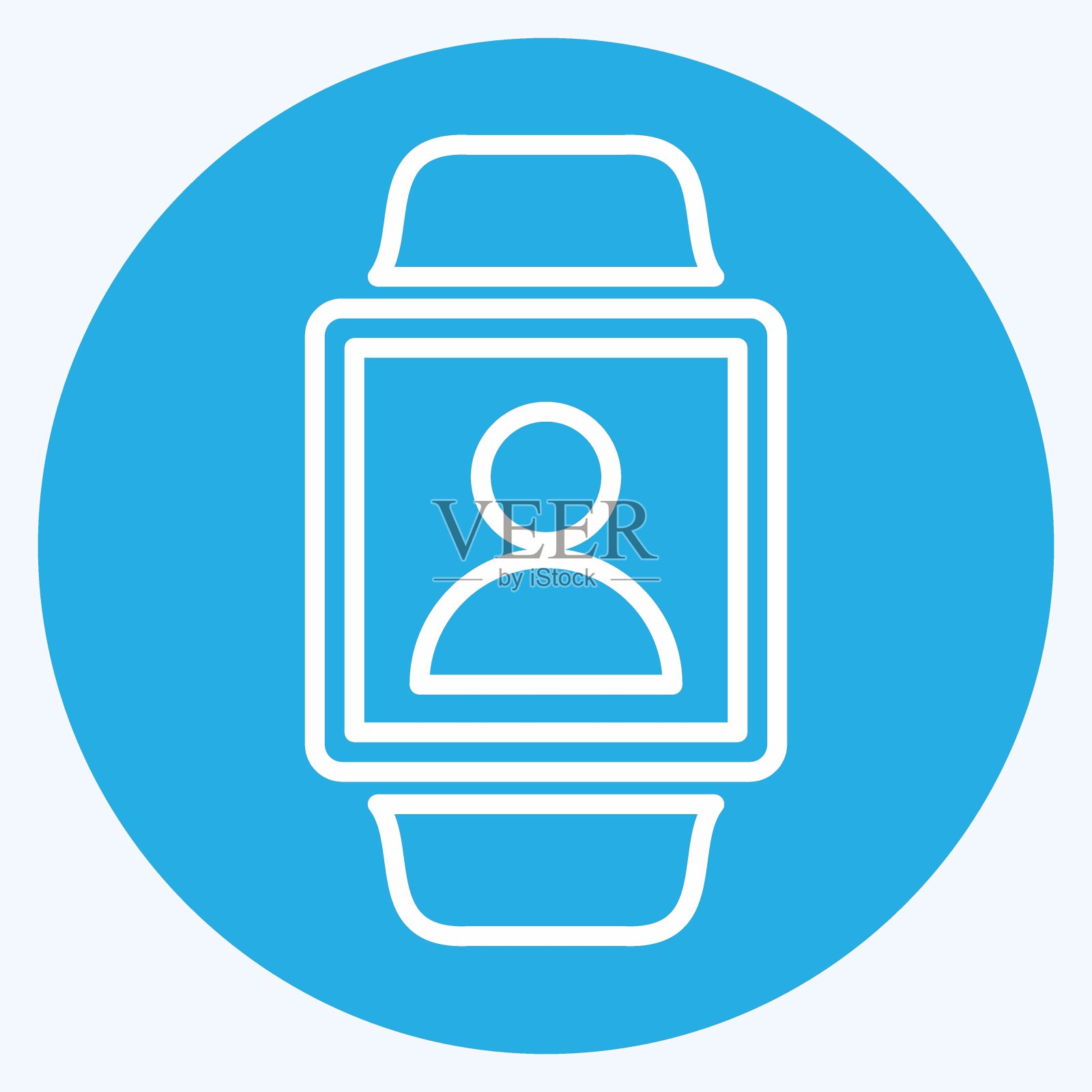 用户在手表图标上流行的蓝色眼睛风格孤立在柔和的蓝色背景插画图片素材