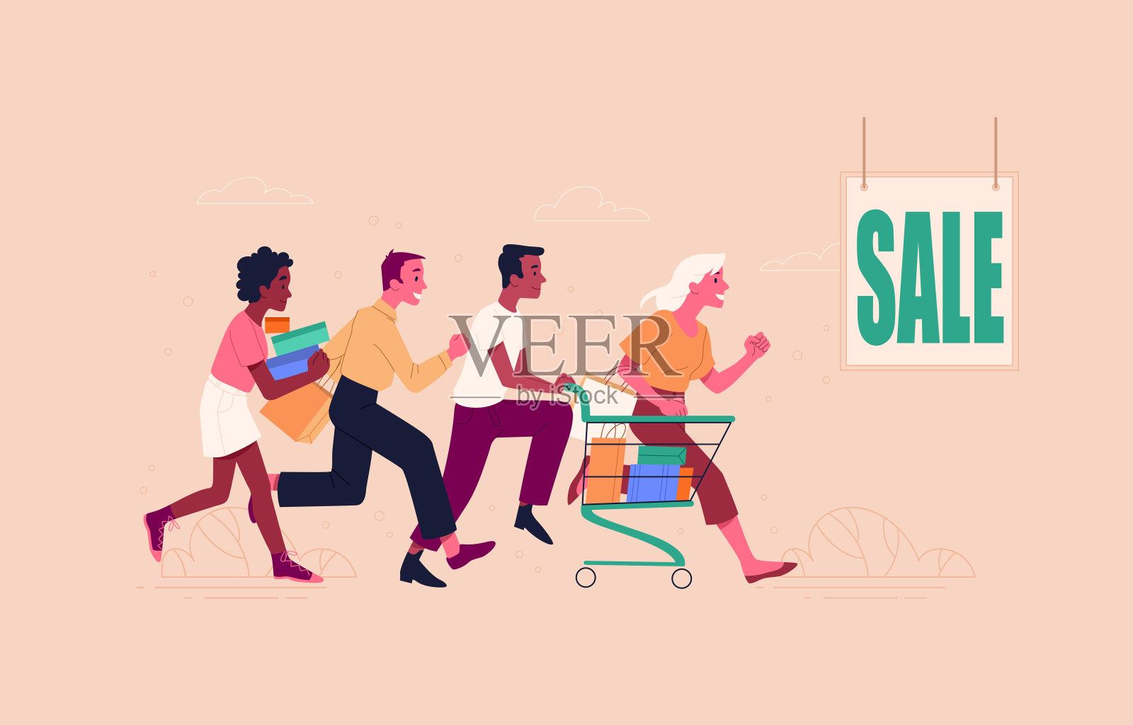 人们网上购物插画图片素材