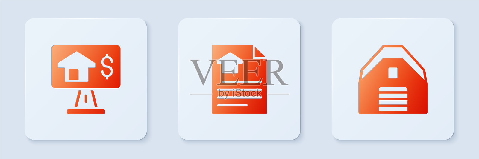 设置房屋合同网上房地产和车库图标素材