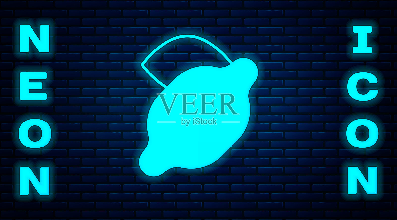 发光霓虹灯赌场老虎机与柠檬符号图标孤立在砖墙背景。赌博游戏。向量插画图片素材