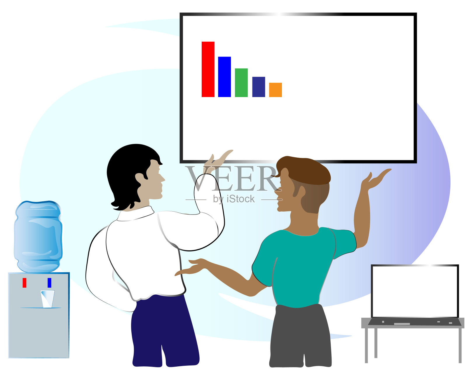 办公室员工的图解。两个男人，雇员，工人，经理正在讨论工作时间插画图片素材