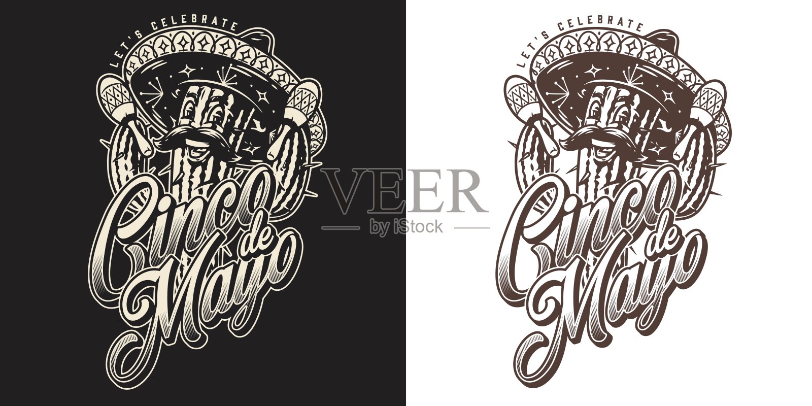 墨西哥宽边帽上的仙人掌插画图片素材