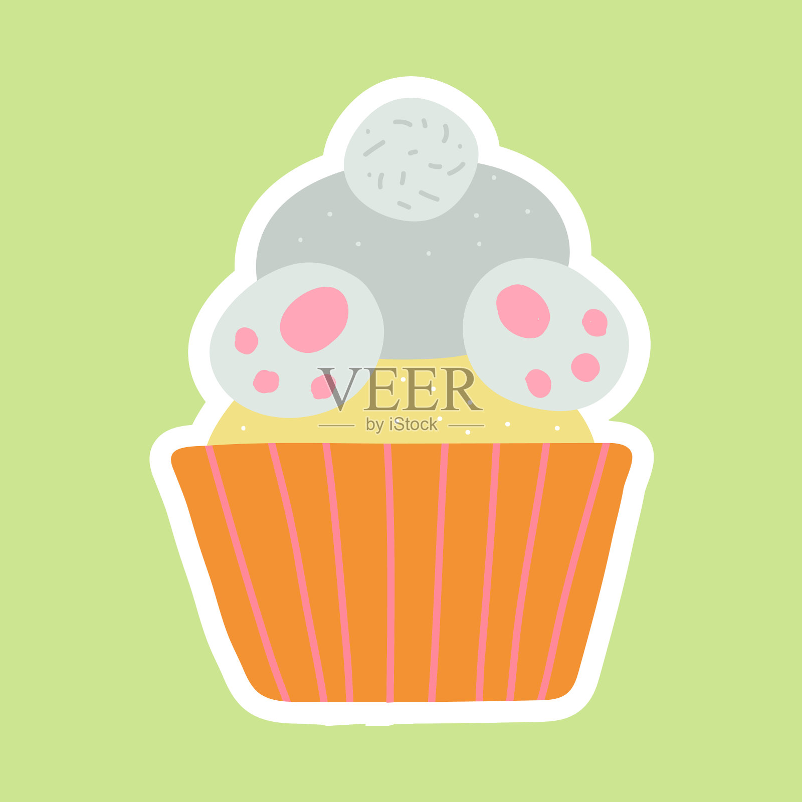 可爱的复活节小蛋糕，上面有兔子贴纸。矢量插图孤立。插画图片素材