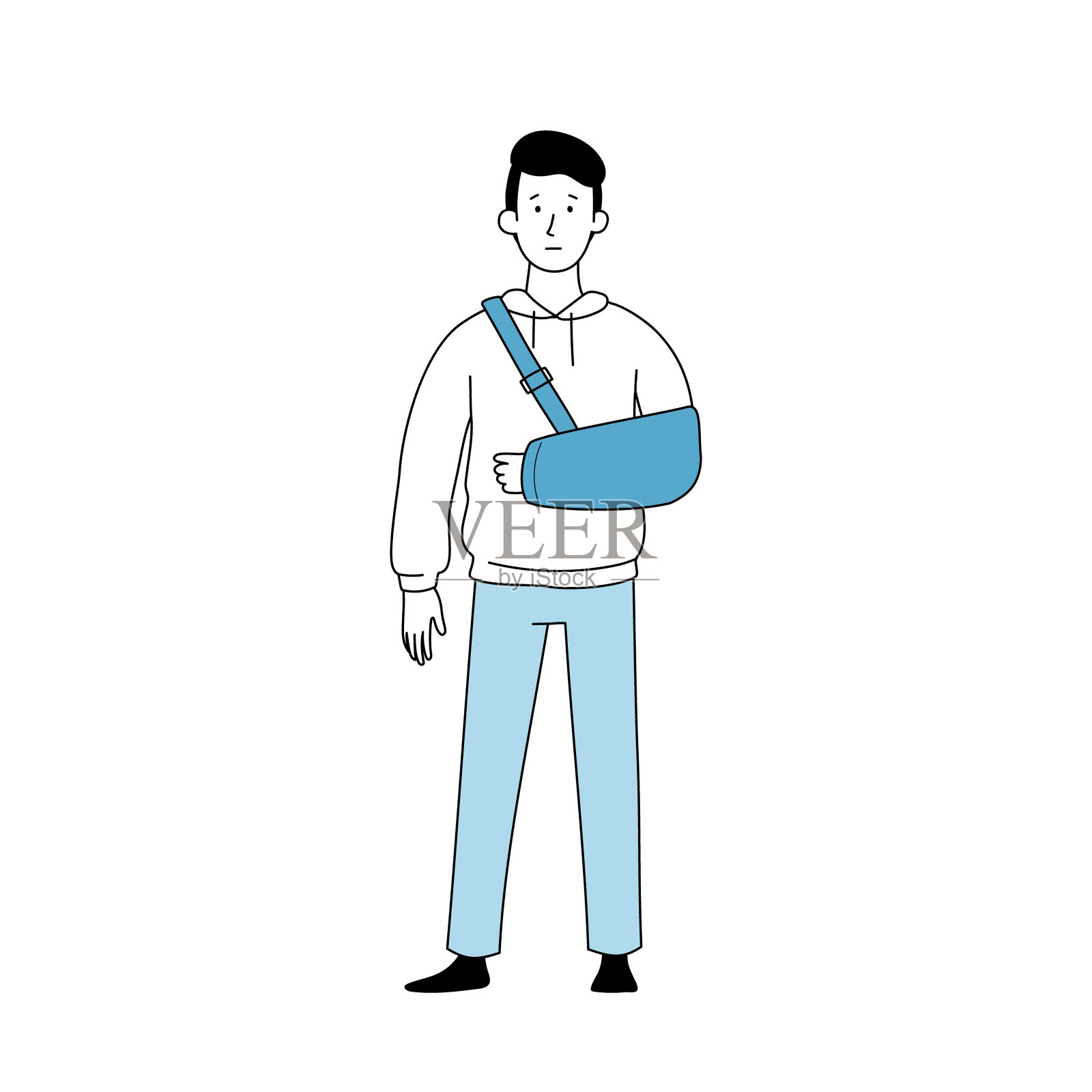 受伤男子手臂意外缠绷带插画图片素材