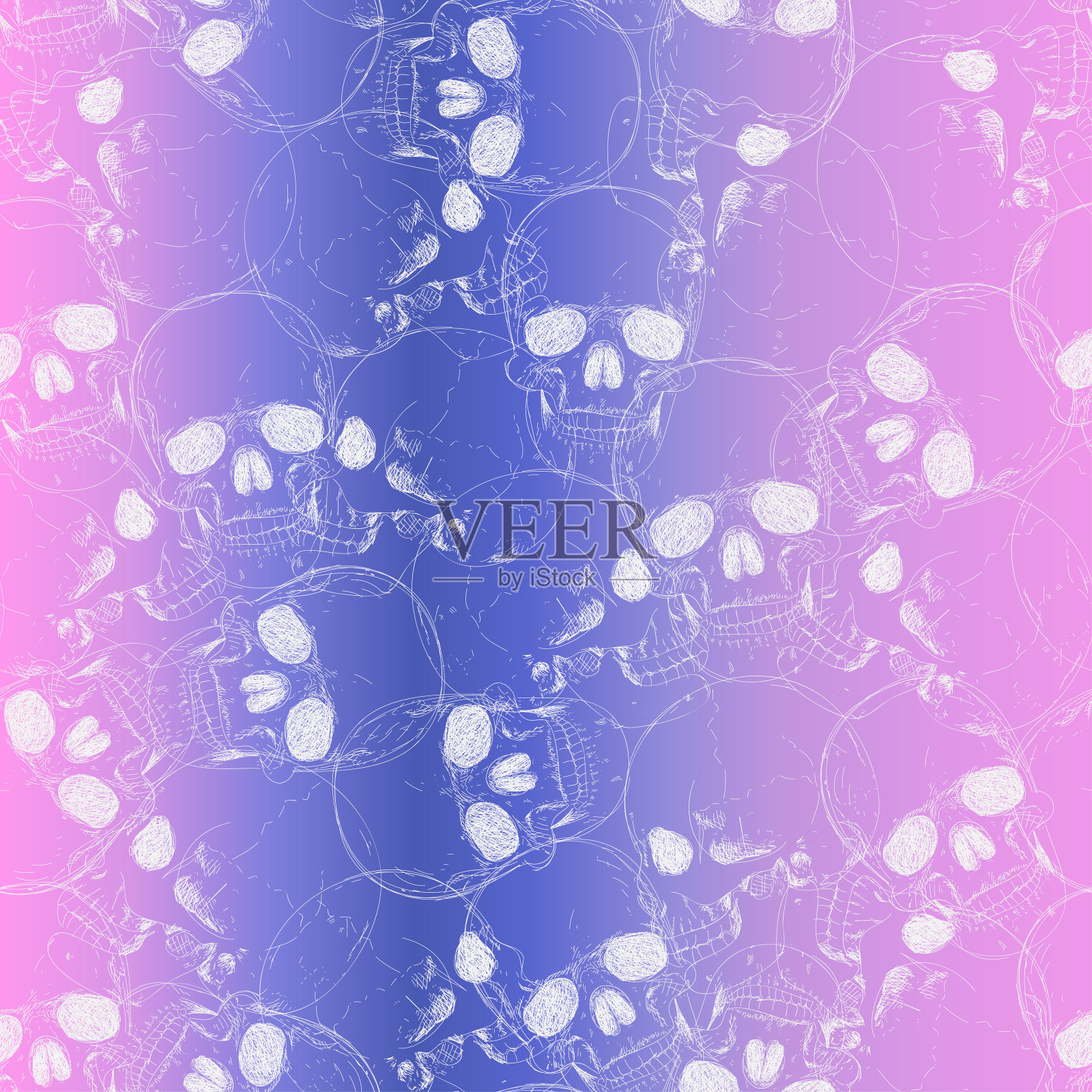 头骨无缝模式。万圣节壁纸。人体骨架手绘背景。插画图片素材