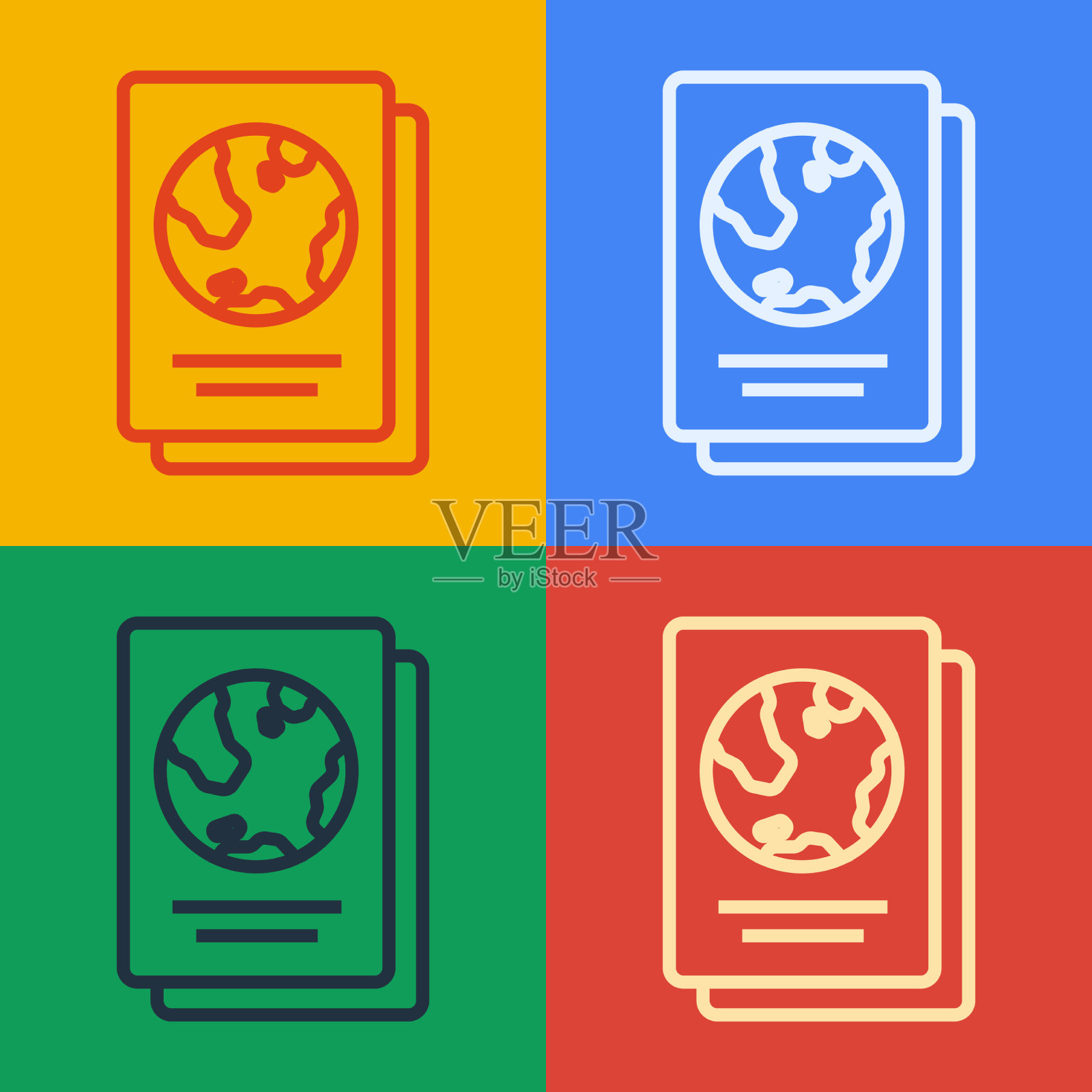 波普艺术线护照与生物数据图标插画图片素材