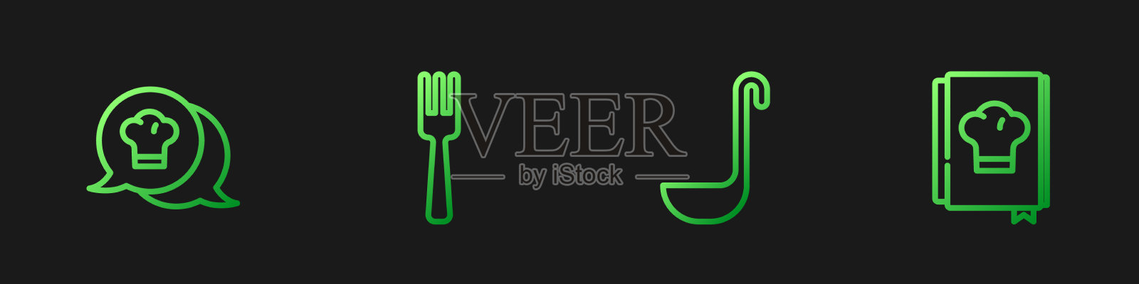 设置线厨房勺厨师帽在讲话气泡插画图片素材