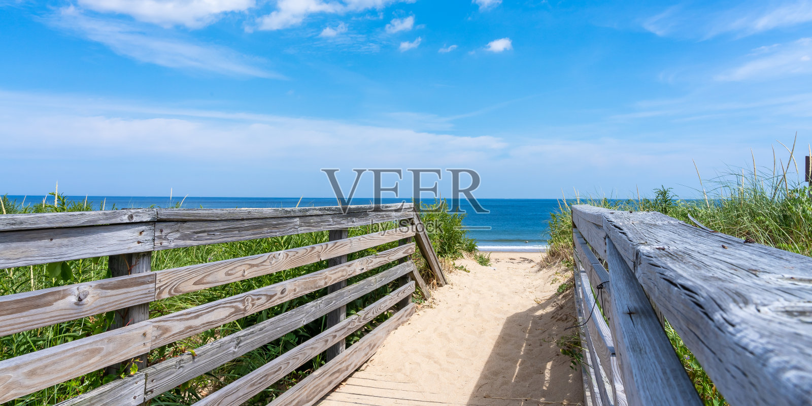 通往海滩的古老木路。海岸沙丘保护。照片摄影图片