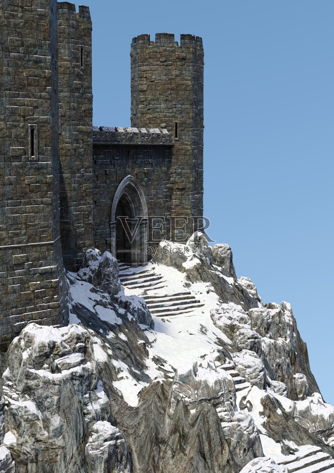 3D渲染童话冬季城堡照片摄影图片