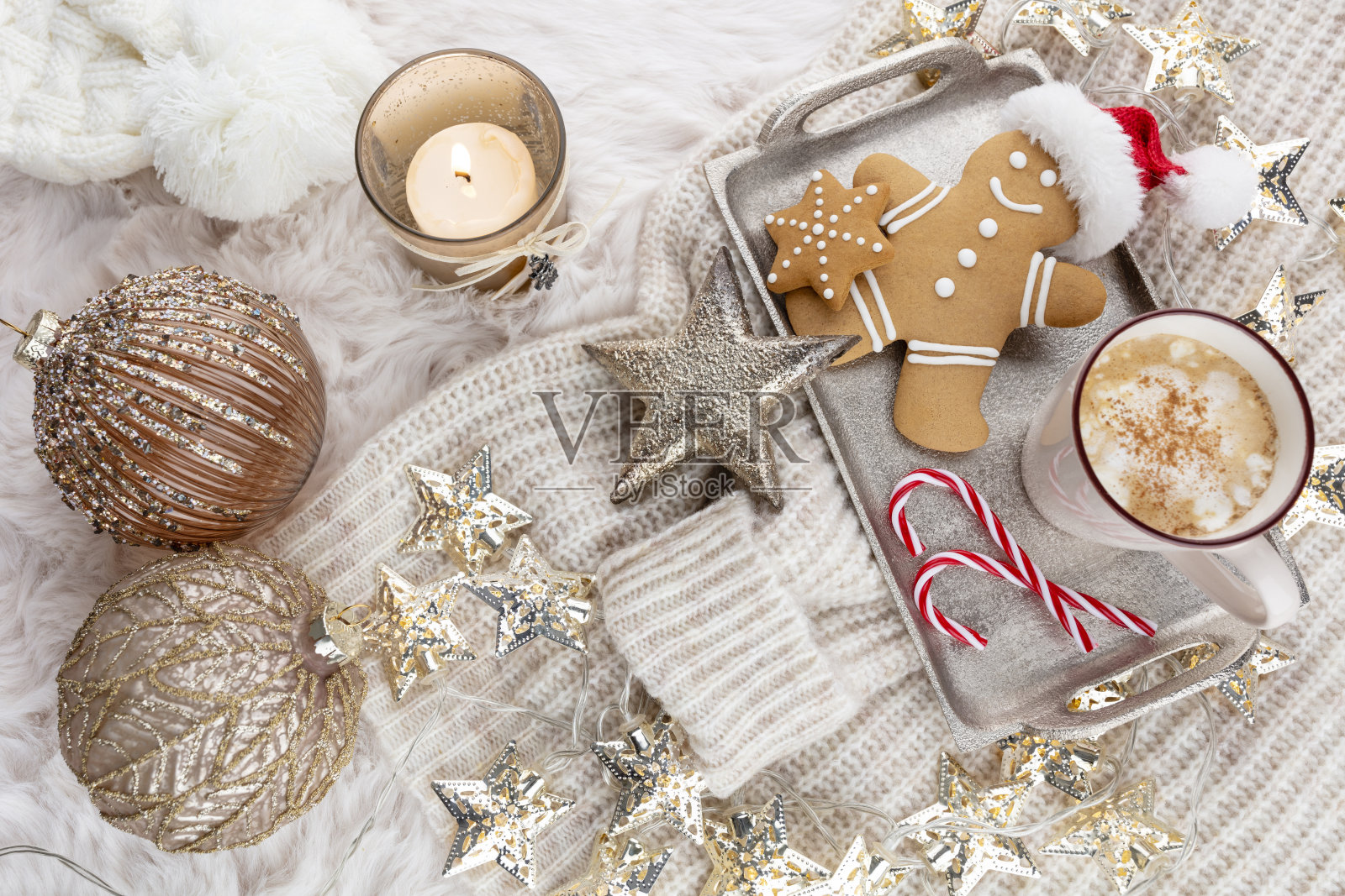 热巧克力与棉花糖羊毛背景。圣诞节的概念照片摄影图片