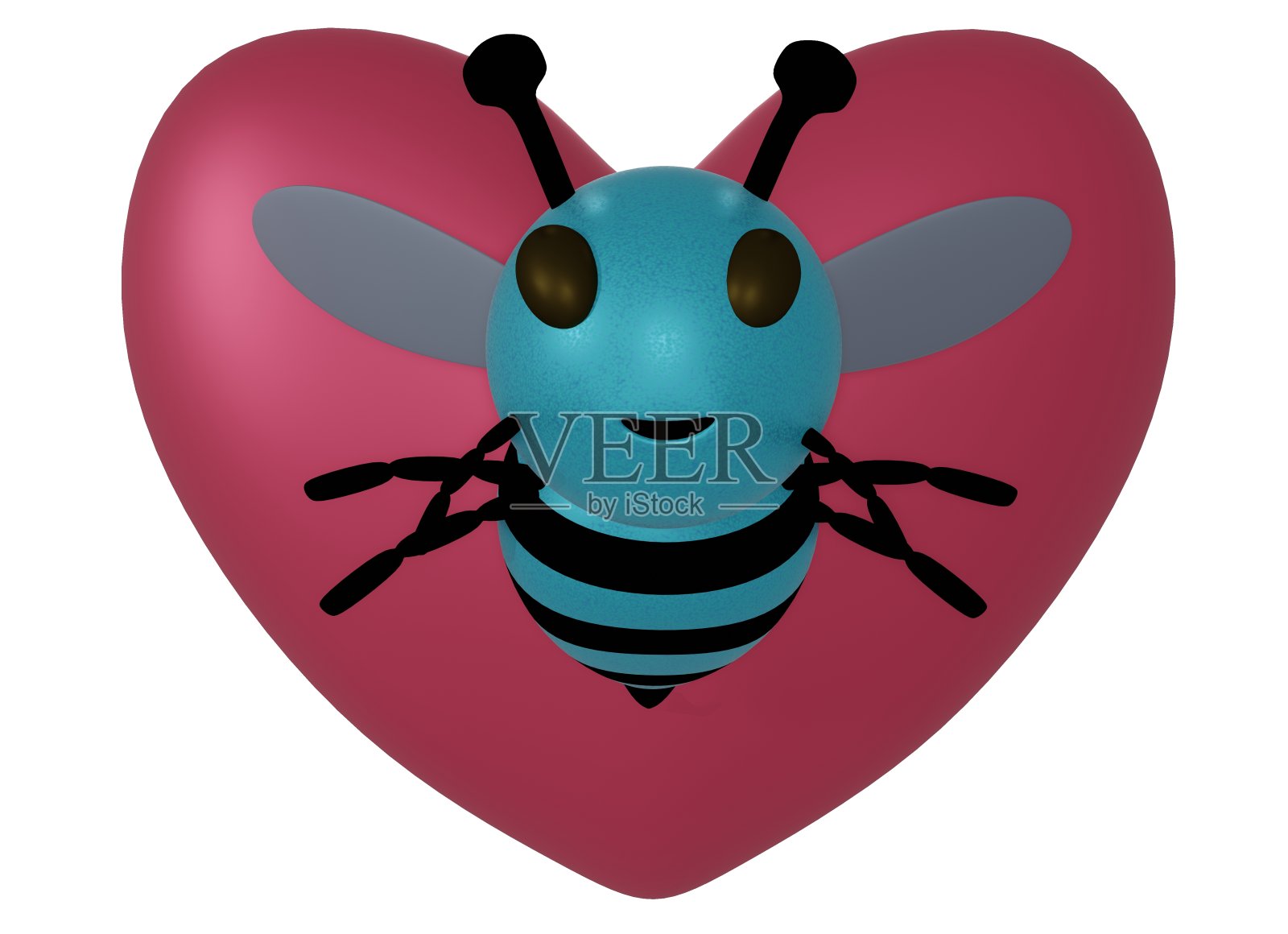 蓝色蜜蜂和心脏和白色背景照片摄影图片