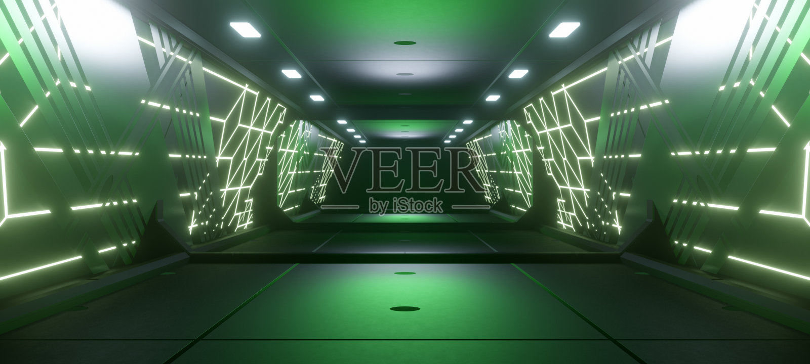 人工智能俱乐部未来走廊飞船内部空间时代霓虹灯浅灰色底座概念用于演示3D渲染照片摄影图片