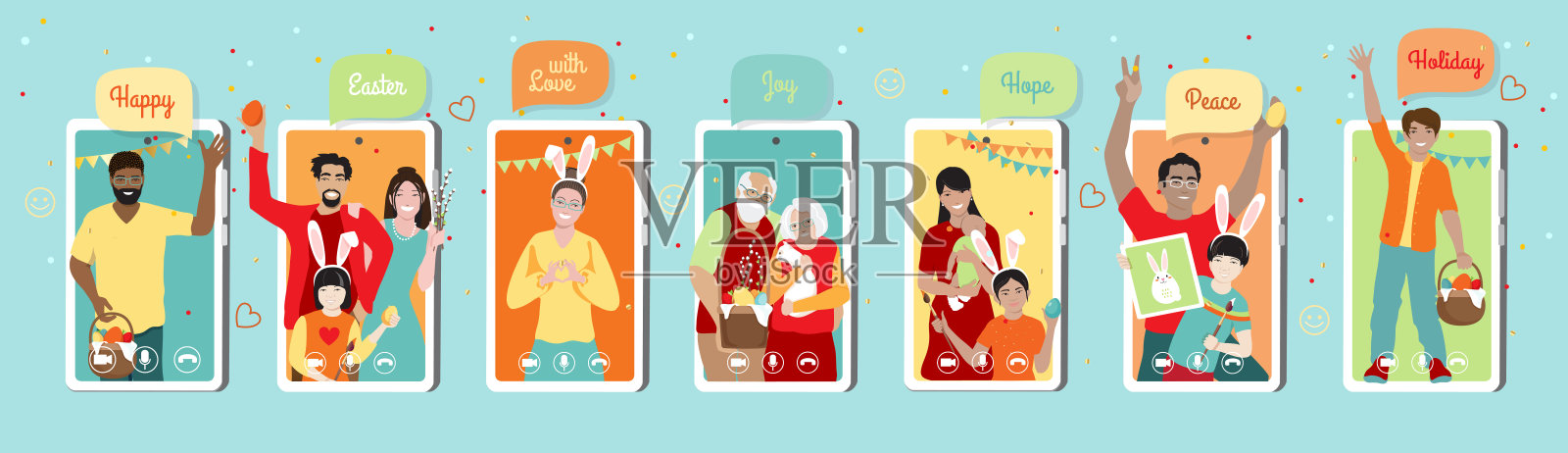 复活节家庭虚拟会议快乐插画图片素材