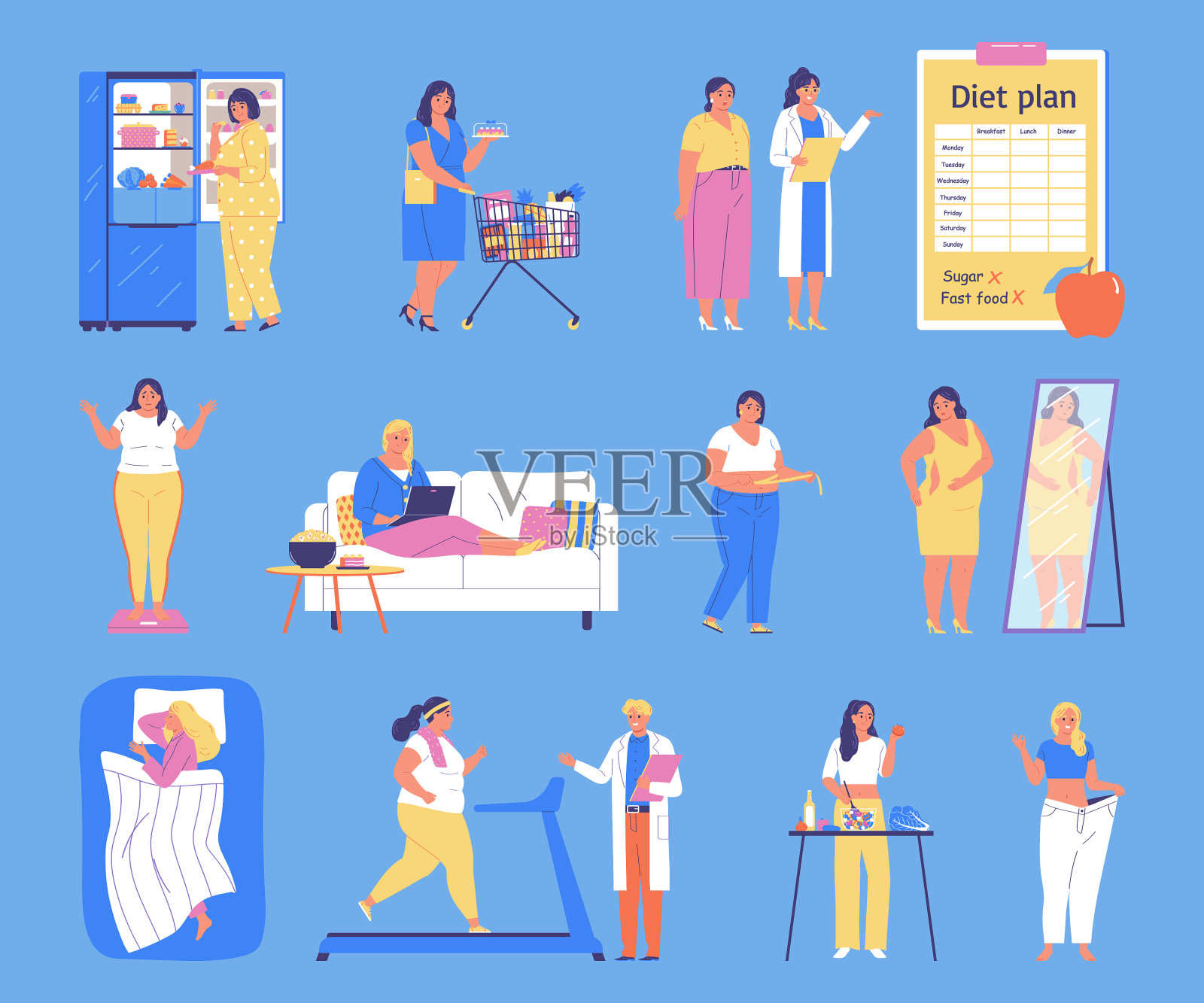 减肥策略色彩设定插画图片素材