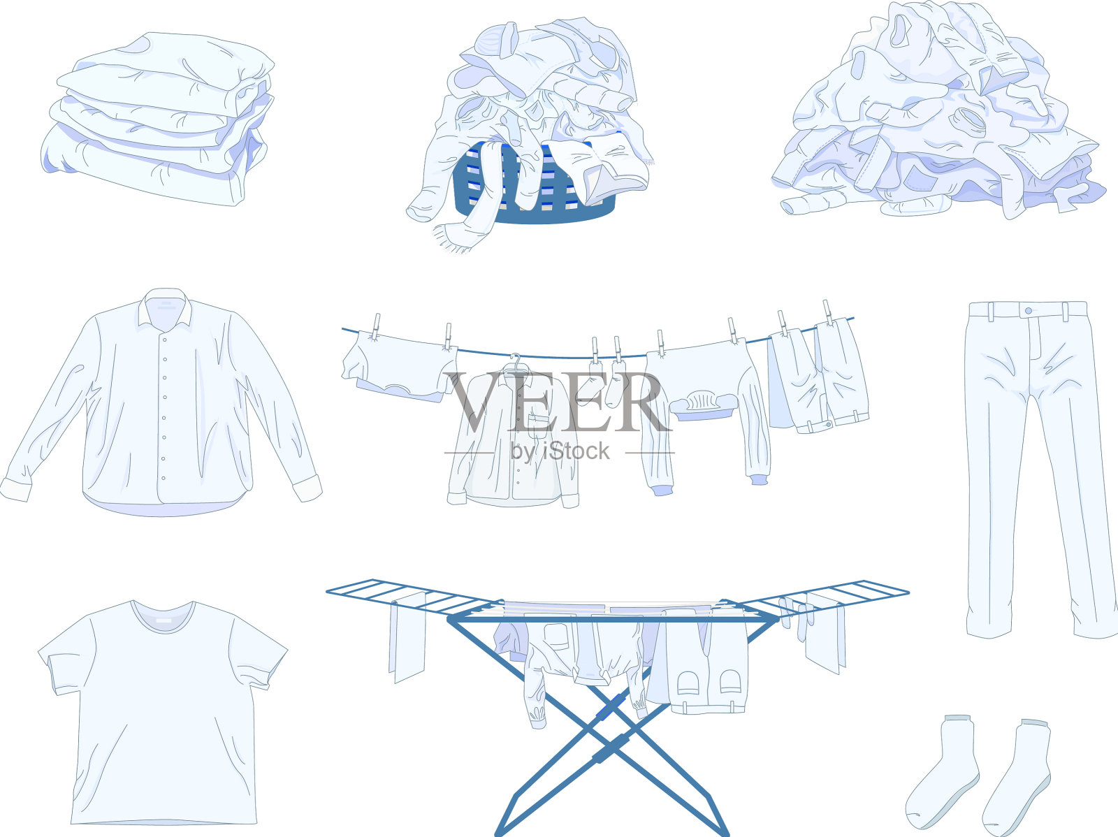 洗衣衣物组合插画图片素材