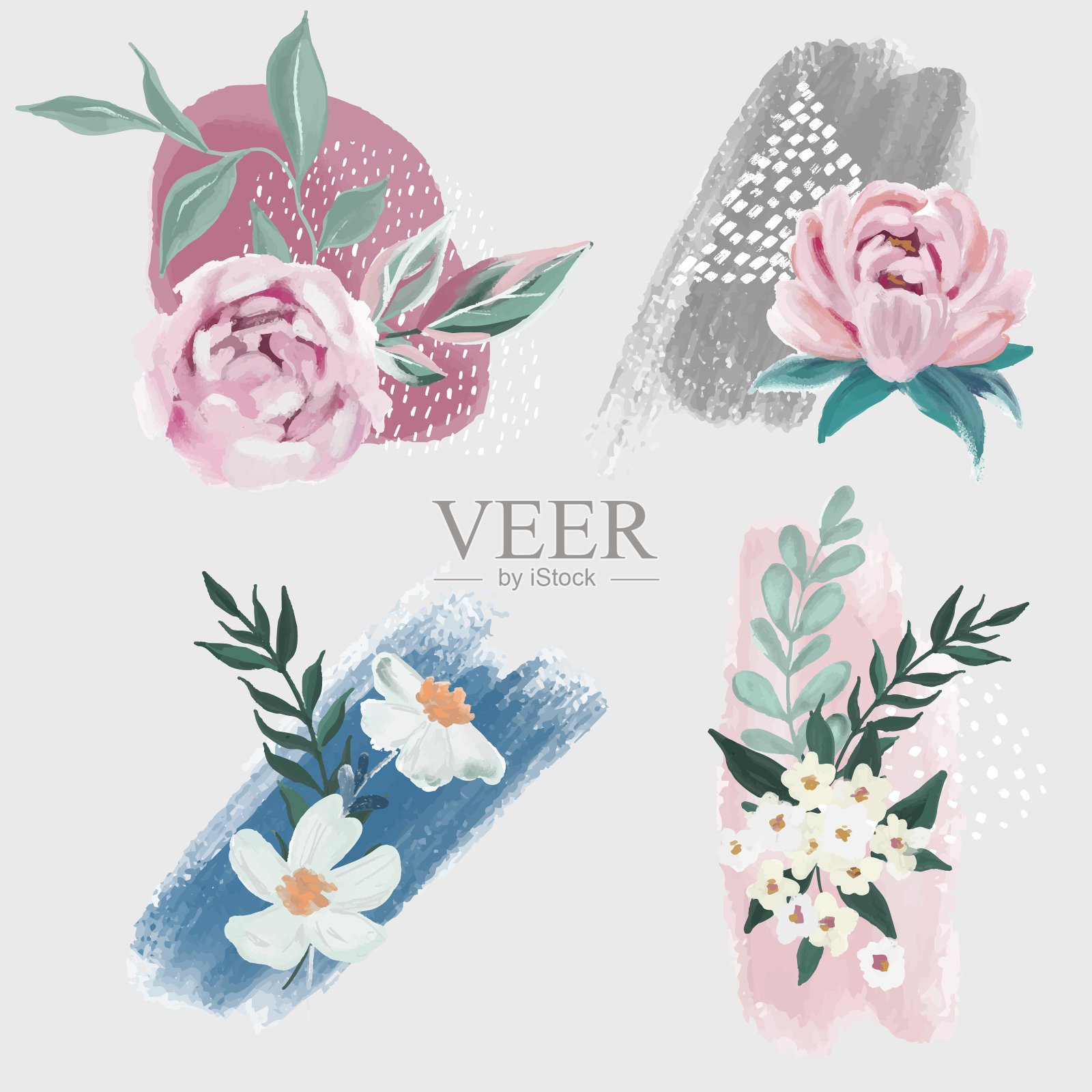 设置4花的组成与抽象元素插画图片素材