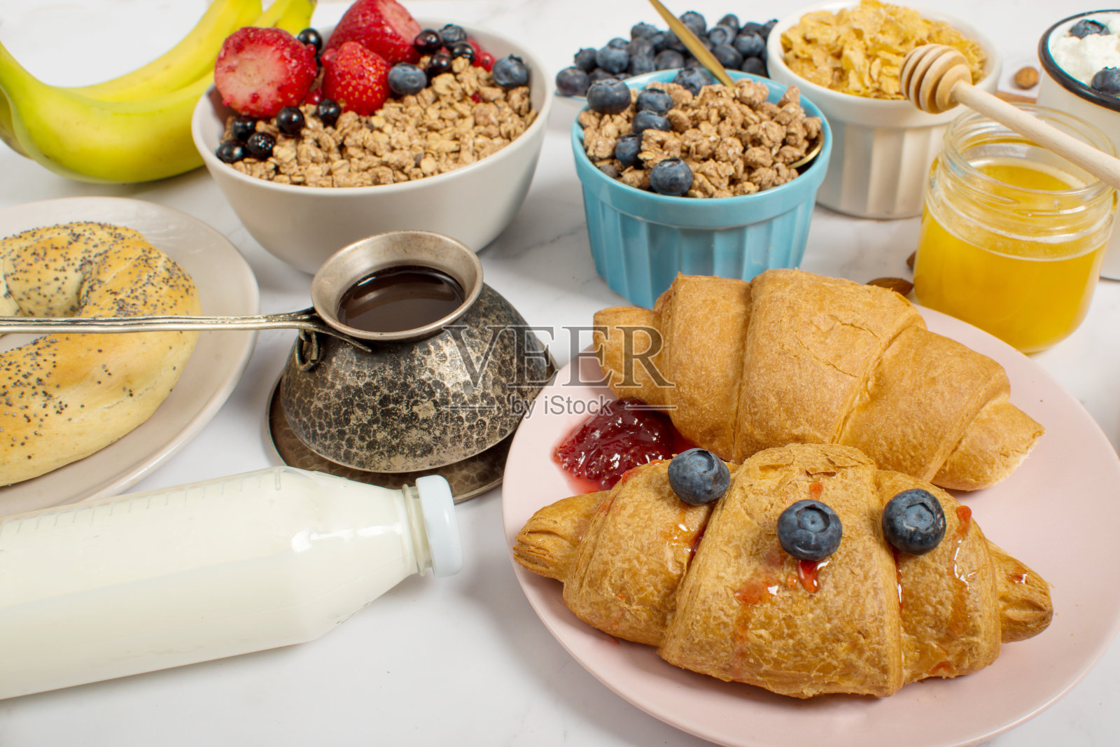 从上方拍摄的欧式早餐照片摄影图片