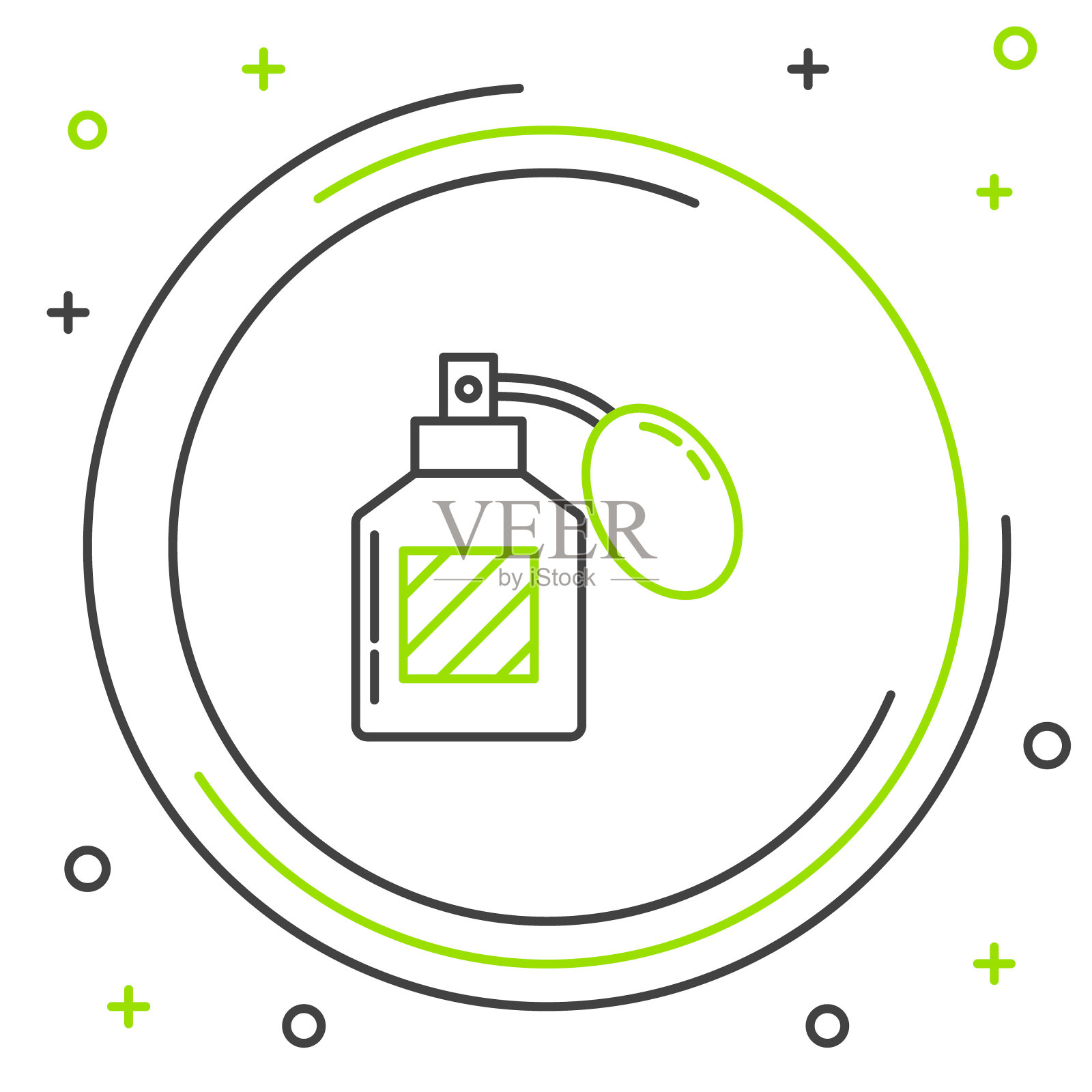 黑色和绿色线须后水图标孤立在白色背景上。香水喷雾图标。男性香水瓶子。色彩斑斓的轮廓的概念。矢量图插画图片素材