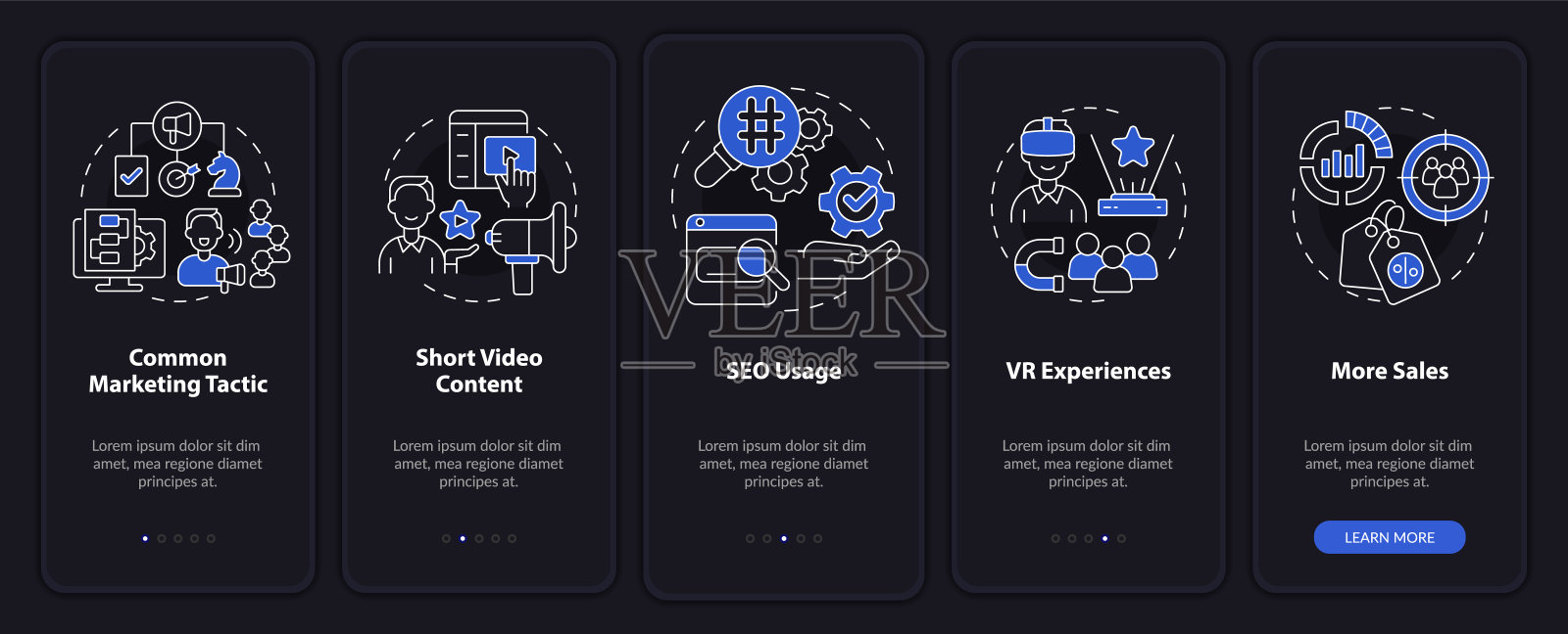 当前营销趋势夜间模式登机移动应用程序屏幕插画图片素材