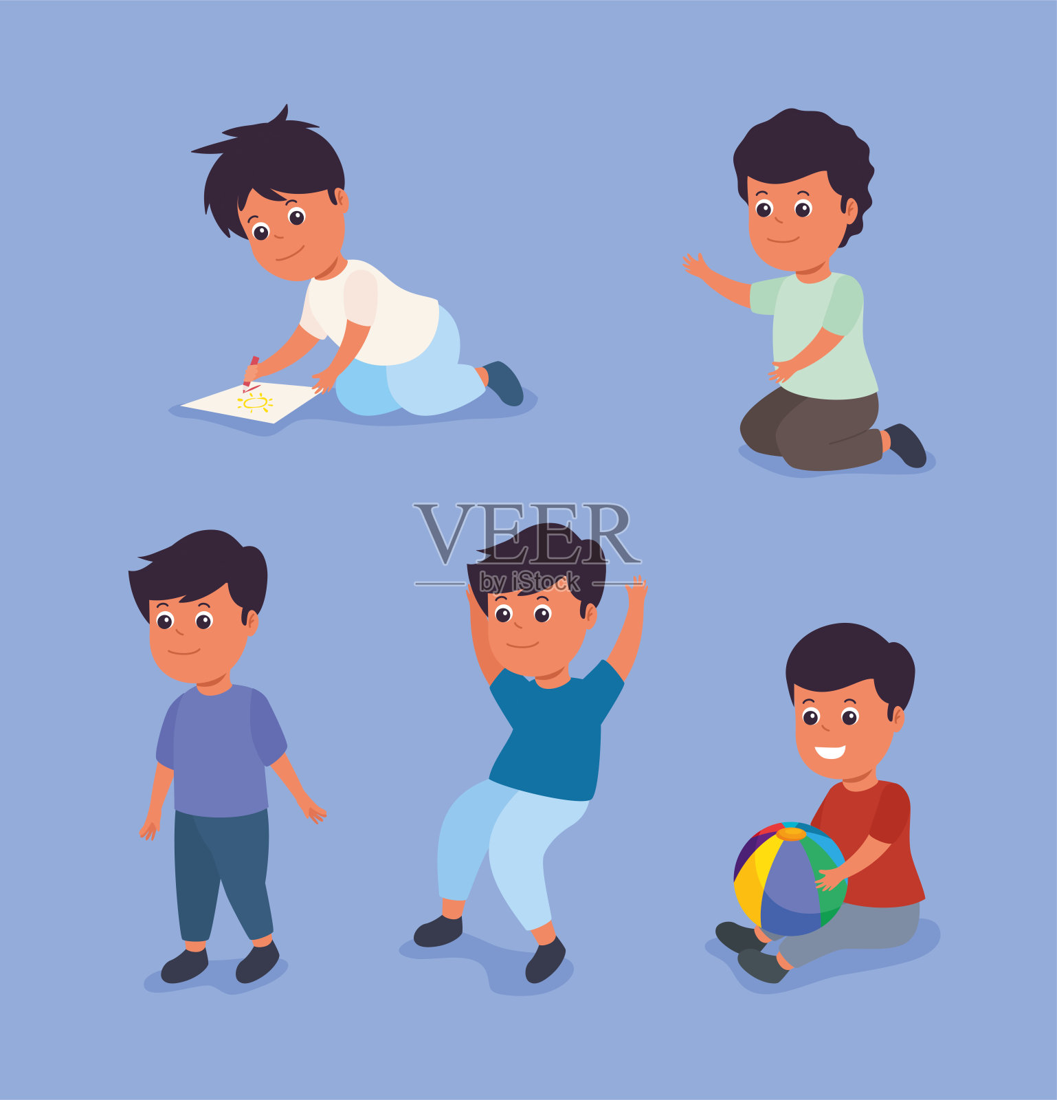 一群可爱的男孩插画图片素材