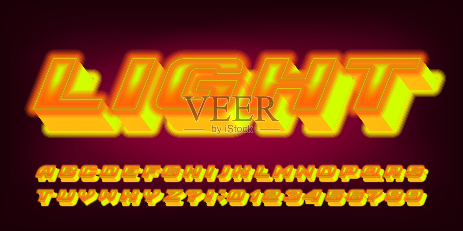 光字母字体。3D霓虹灯字母和数字。插画图片素材