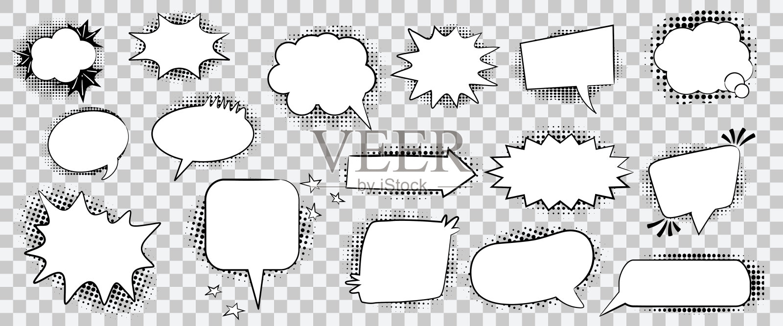 收集演讲气泡与半色调阴影波普艺术插画图片素材