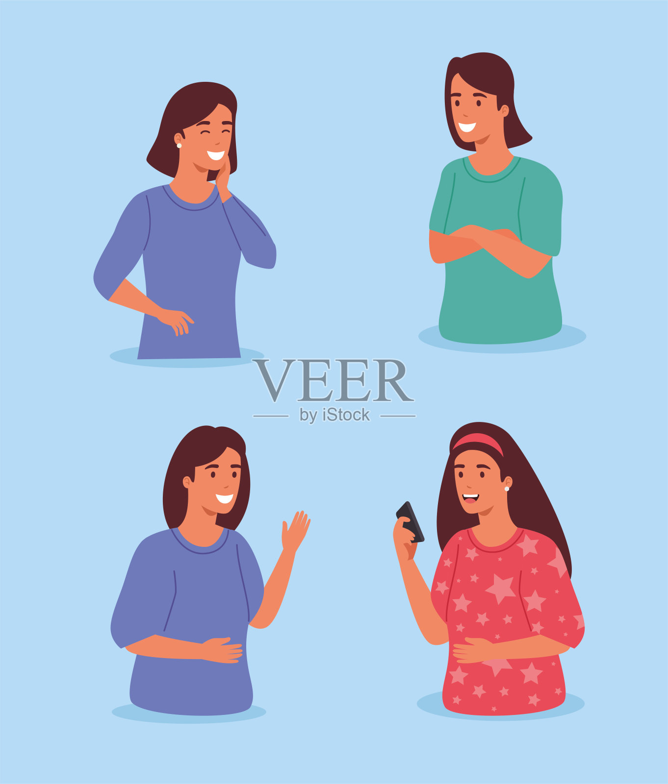 年轻女性组插画图片素材