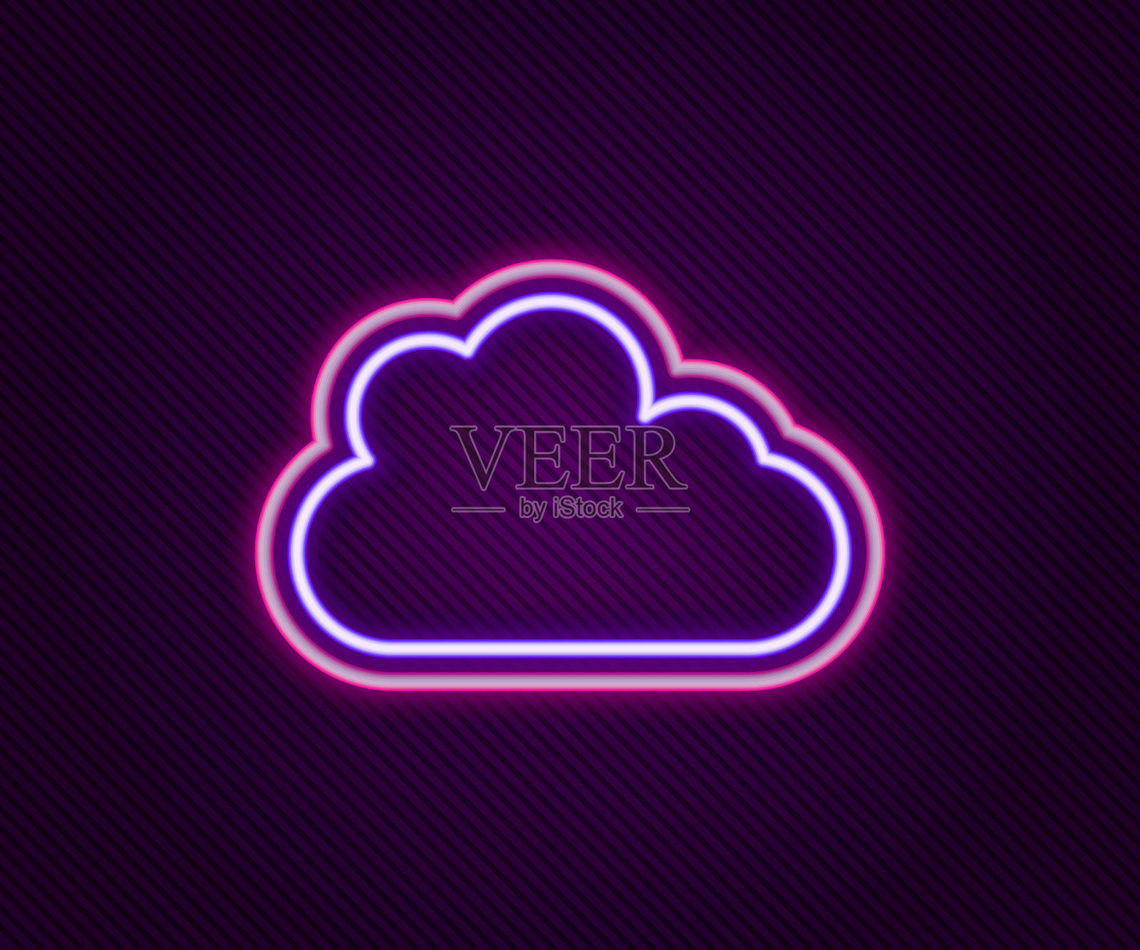 发光霓虹灯线云图标孤立在黑色背景。色彩斑斓的轮廓的概念。向量插画图片素材