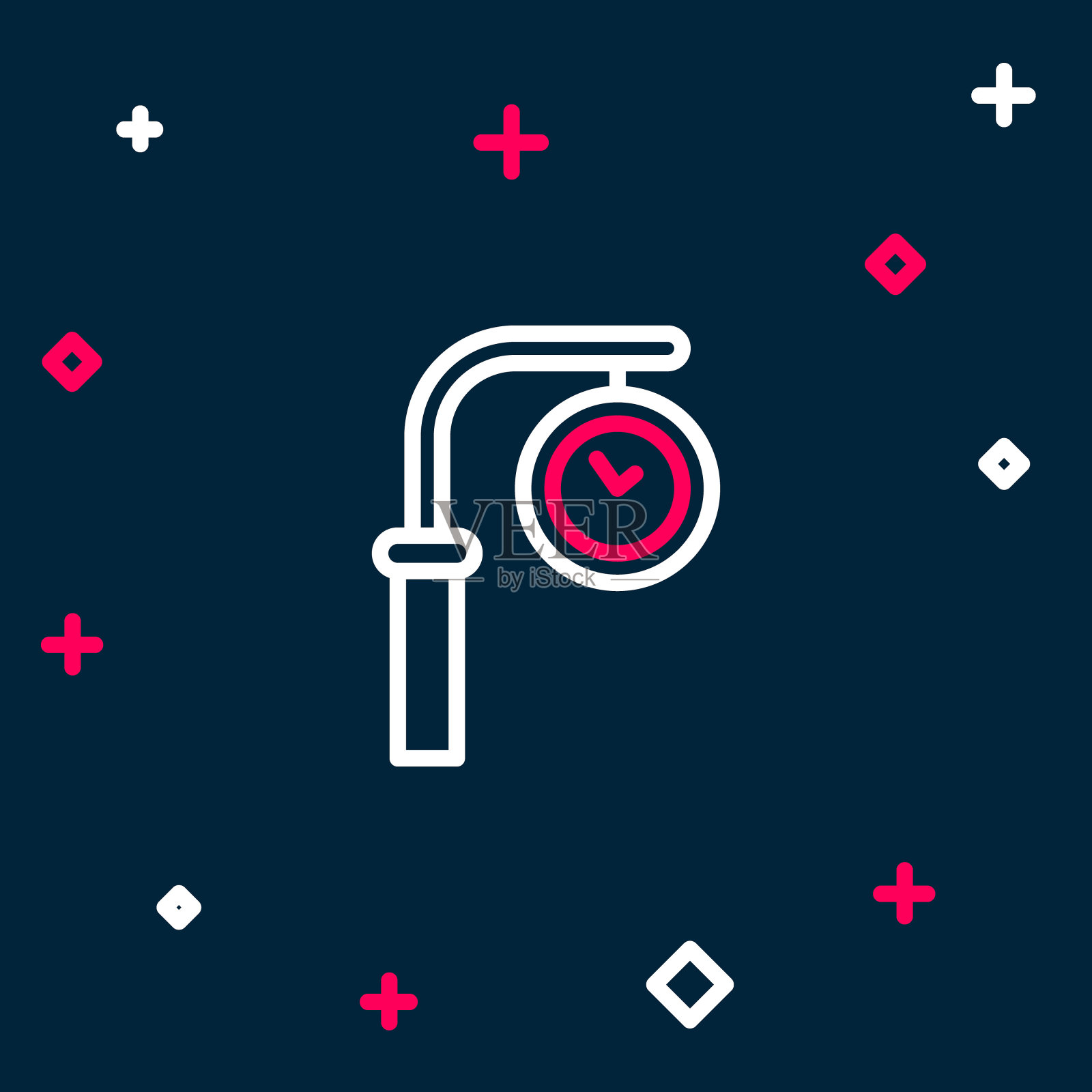 线火车站时钟图标孤立在蓝色背景上。色彩斑斓的轮廓的概念。向量插画图片素材