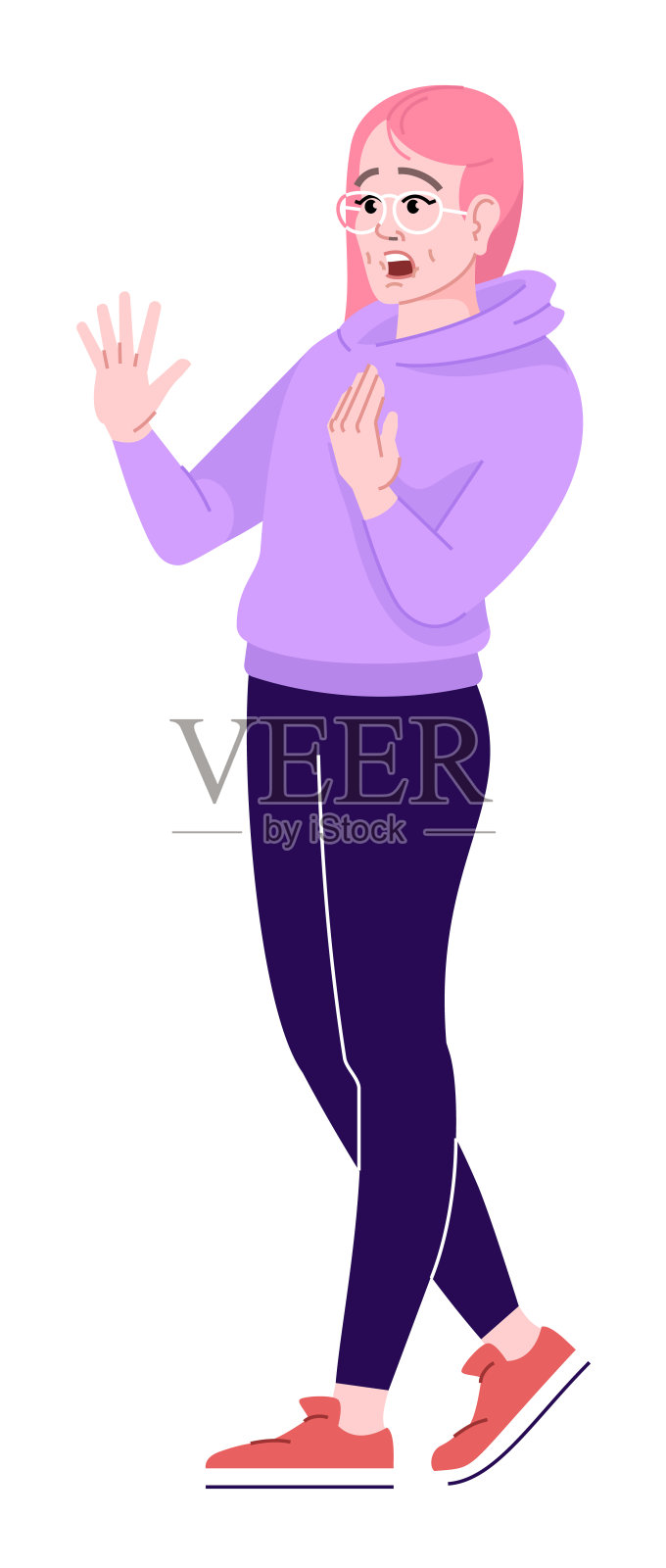 震惊的女孩在运动装半平坦RGB颜色矢量插图设计元素图片