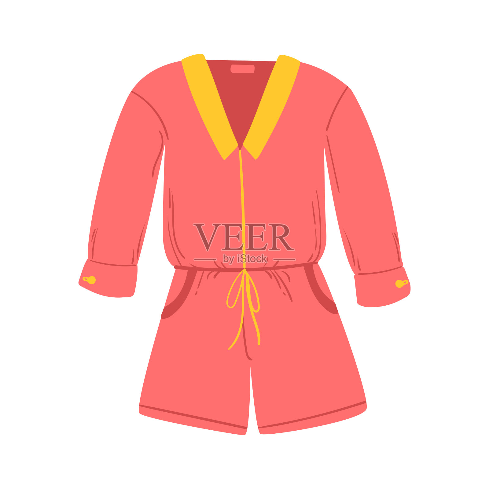 夏季流行的粉色黄色连体裤短裤，适合女性、女孩、青少年在白色媒介上隔离设计元素图片