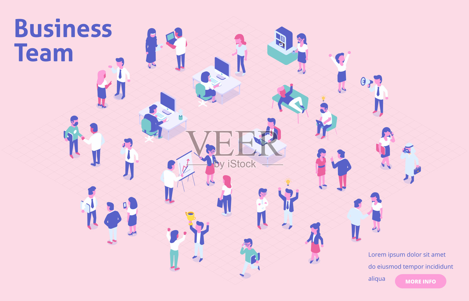 卡通等距商业人物在办公室插画图片素材