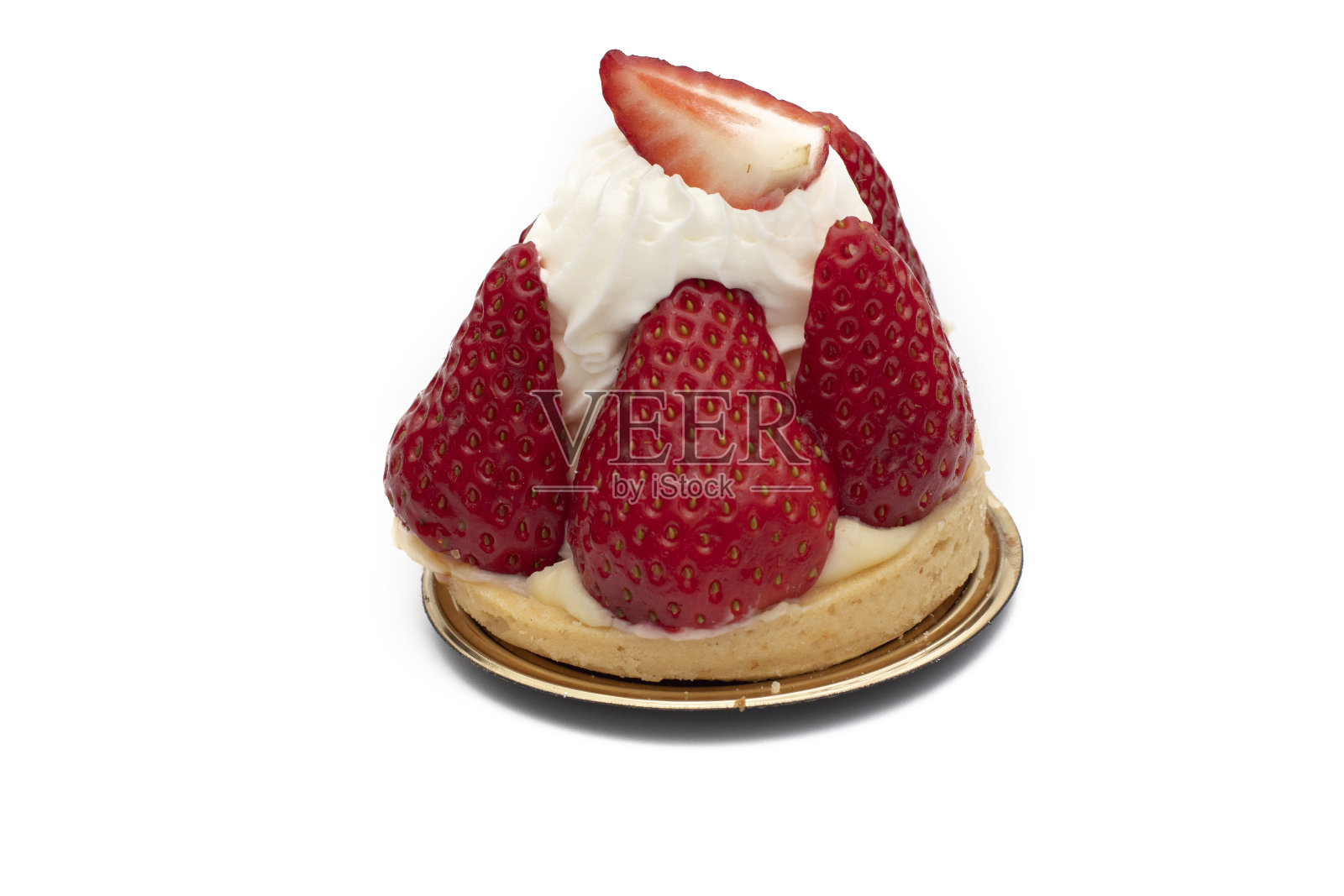 美味的草莓奶油蛋糕，圆形的照片摄影图片
