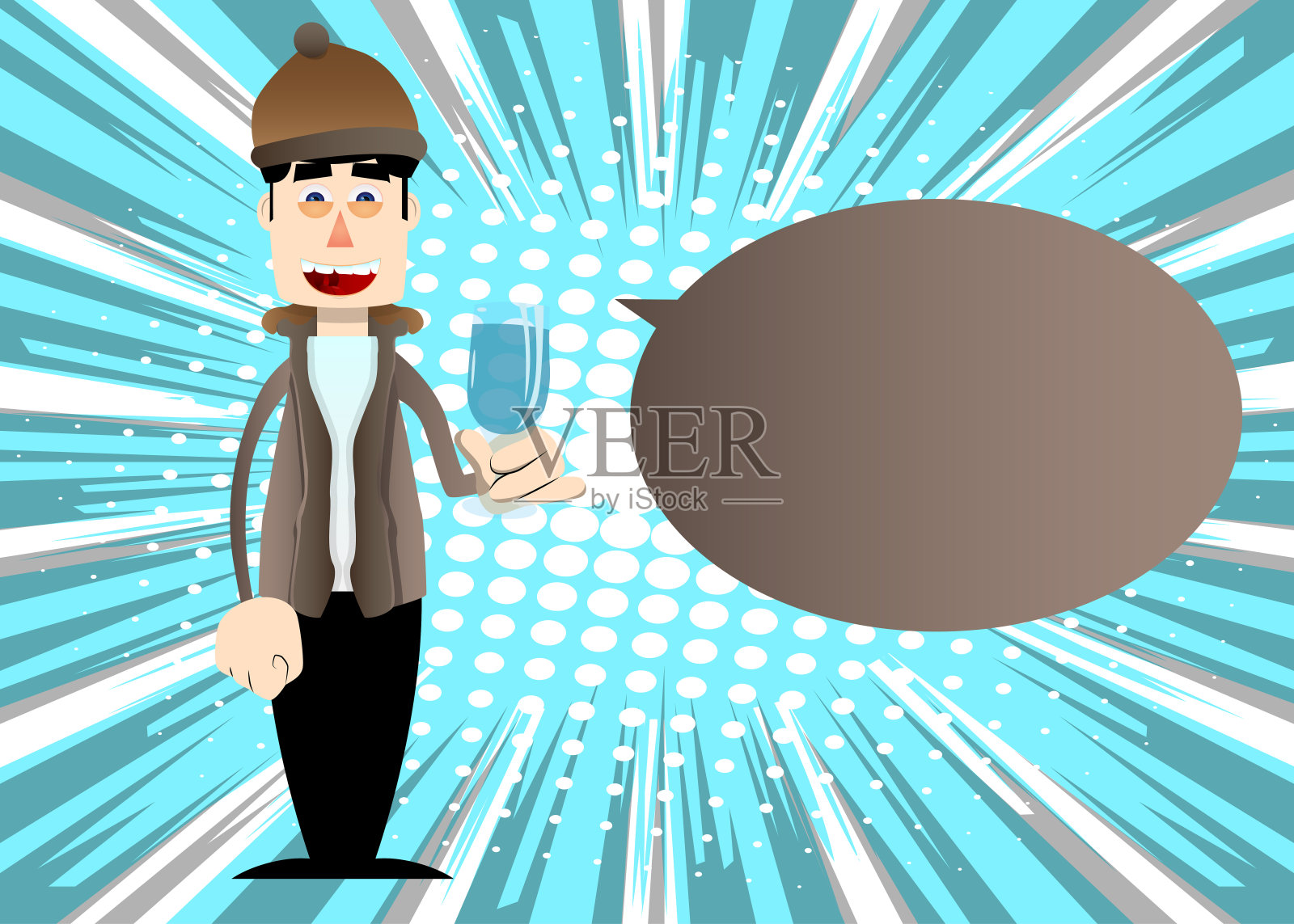 男人穿着冬天的衣服，端着一杯水。插画图片素材