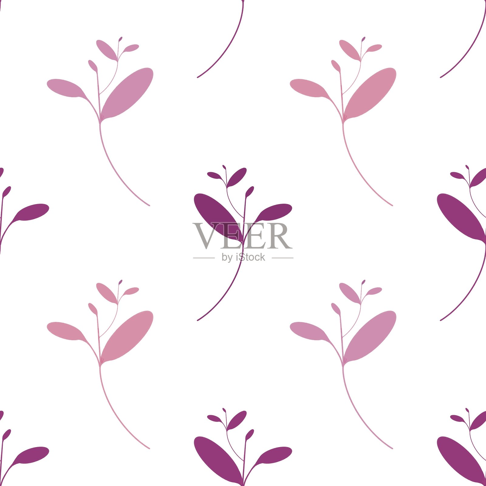 无缝图案，紫色-粉红色的叶子在白色的背景设计壁纸，服装，地毯，窗帘，和家庭装饰。插画图片素材
