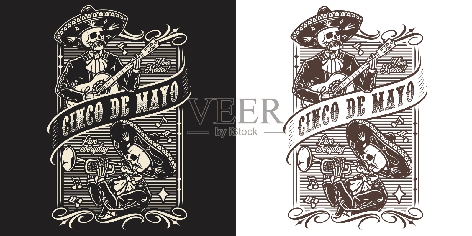 国家墨西哥假日复古标签插画图片素材