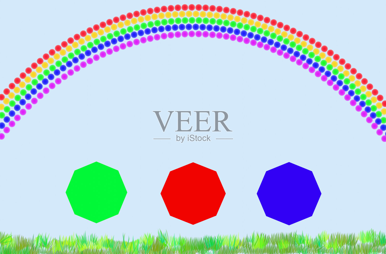 带着彩色圆点的彩虹插画图片素材