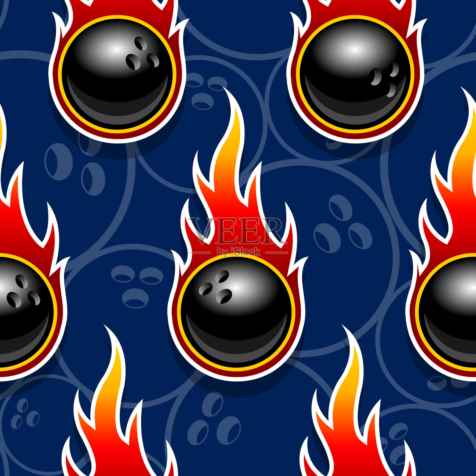 无缝向量模式与保龄球图标和火焰。插画图片素材