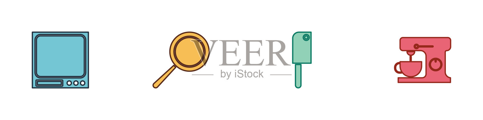 设置电子秤，煎锅，剁肉机和电动搅拌机图标。向量图标素材