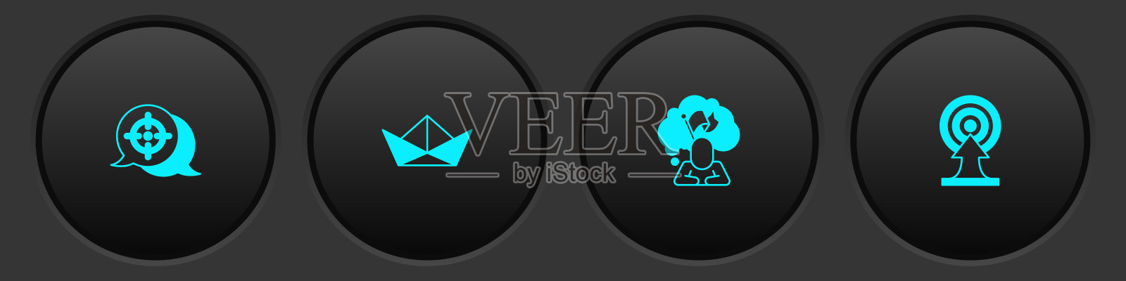 设置目标，折叠的纸船，举旗的人和箭头图标。向量图标素材