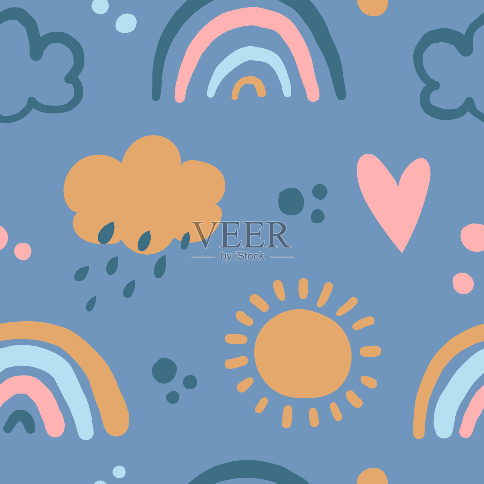 矢量无缝图案波西米亚彩虹插画图片素材