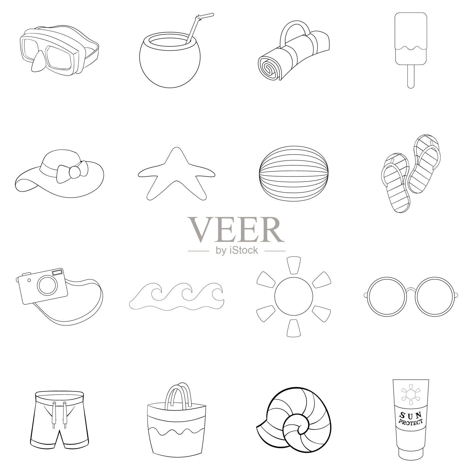 夏季项目图标集轮廓图标素材